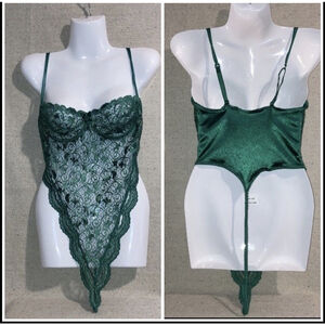 Vintage Victoria’s Secret Satin Second Skin Green Bodysuit Thong Teddy 34C M